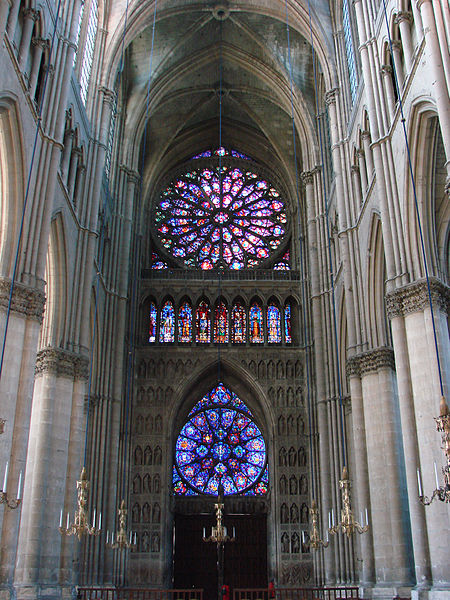 Nave of Reims Gothic Cathedral (France) looking west. (Vassil; Source)