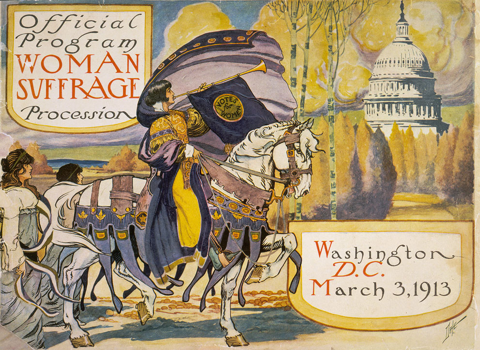 The cover illustration for the official program of the Woman Suffrage Procession of 1913, which brought the issue of voting rights for women to the forefront of national discussion. Photo Credit: Library of Congress