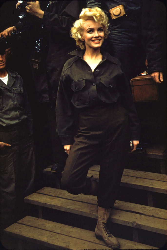 Marilyn Monroe pauses for a photograph while in Korea for a USO tour. Photo Credit: Robert H. McKinley Collection/Marine Corps Archives and Special Collections
