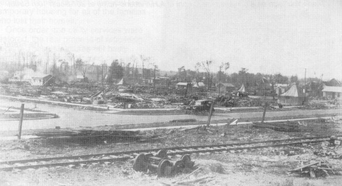 After the storm, the Red Cross and other charitable organizations brought food, clothing and tents (shown above) for those in need. The National Guard assisted with the clean-up efforts and patrolled the streets to prevent looting, Murphysboro. Photo Credit: Jackson County Historical Society/NOAA