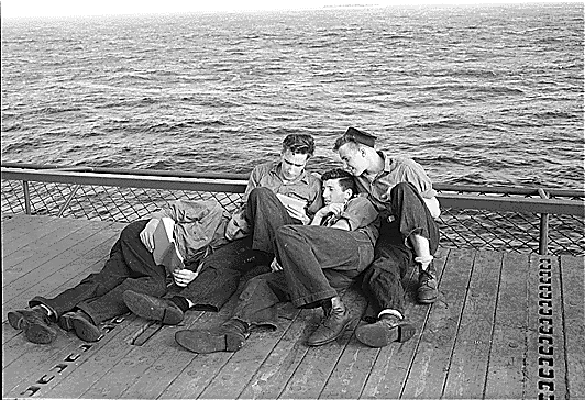 Reading aboard the USS Lexington, 1943